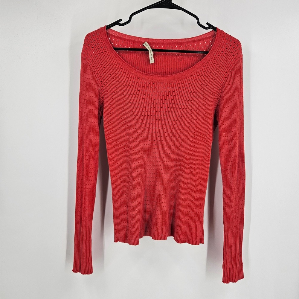 Balenciaga Paris Eyelet Sweater Red Orange Ribbed Knit Crop Long Sleeve 42 US L